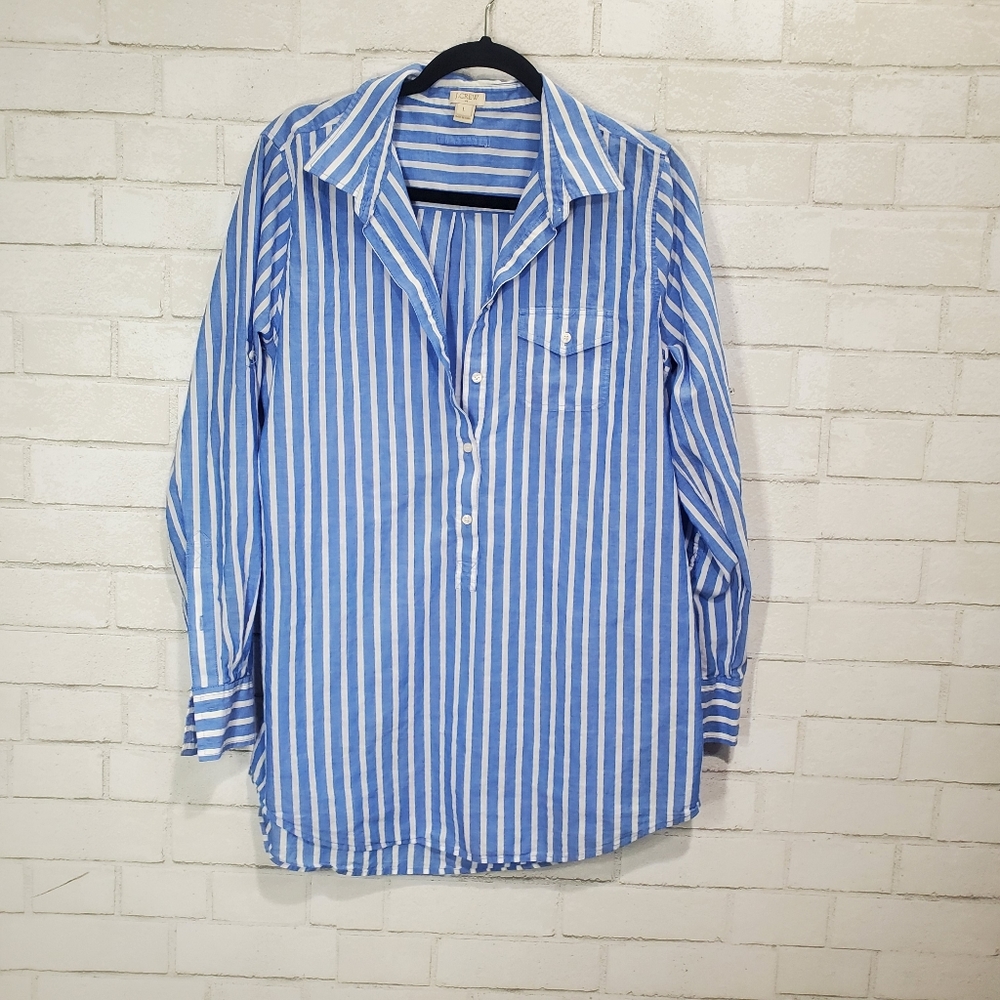 J. Crew half button down stripe blouse